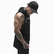 Стильный спортивный мужской жилет с капюшоном в европейском и американском стиле, тренировочный жилет без рукавов для бега и фитнеса