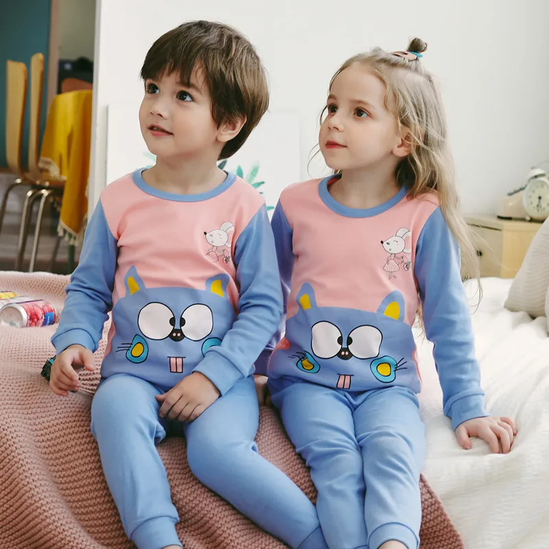 Пижамы с рисунком для девочек и мальчиков; детская одежда для сна с динозавром; детская пижама; хлопковая одежда для сна; комплект одежды из 2 предметов; пижамы с животными для детей - Цвет: S-14