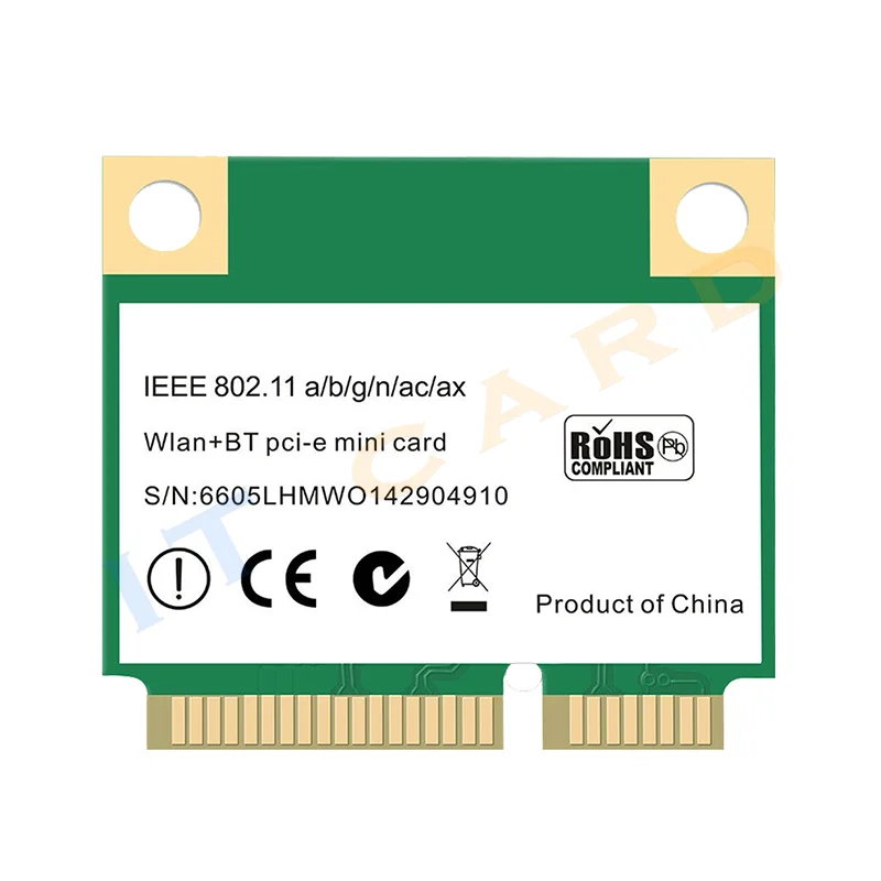 Двухдиапазонный Wi Fi 6 2 4 ГГц/Wi 5 ГГц MPE AX3000H кард 802.11ax/ac Гбит/с Bluetooth 0 Половина mini PCI E