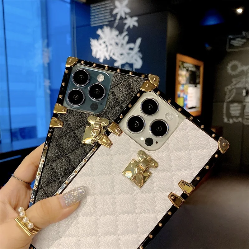 Luxury Brand Square Leather Phone Case For iPhone 13 12 11 Pro MAX
