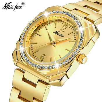 

MISSFOX Elegant Women's Watches Luxury Square Hardlex Dial Stainless Steel Band Ladies Quartz Waterproof Wristwatch 2734