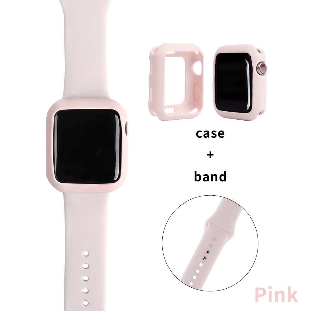 Мягкий силиконовый чехол для apple watch 4, 5, 3, 2, 1, чехол для iwatch, бампер 38, 42, 40, 44 мм, защита ярких цветов, тонкая рамка, ремешок - Цвет ремешка: Pink
