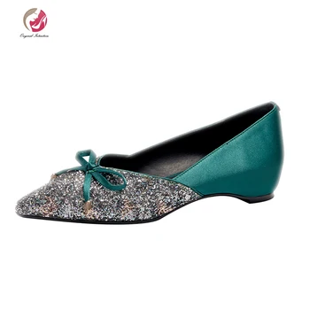 

Original Intention Sweety Lady Green Pink Satin Sequins Pumps Woman Pointed Toe Wedges Elegant Spring Shoes Female Date Dress