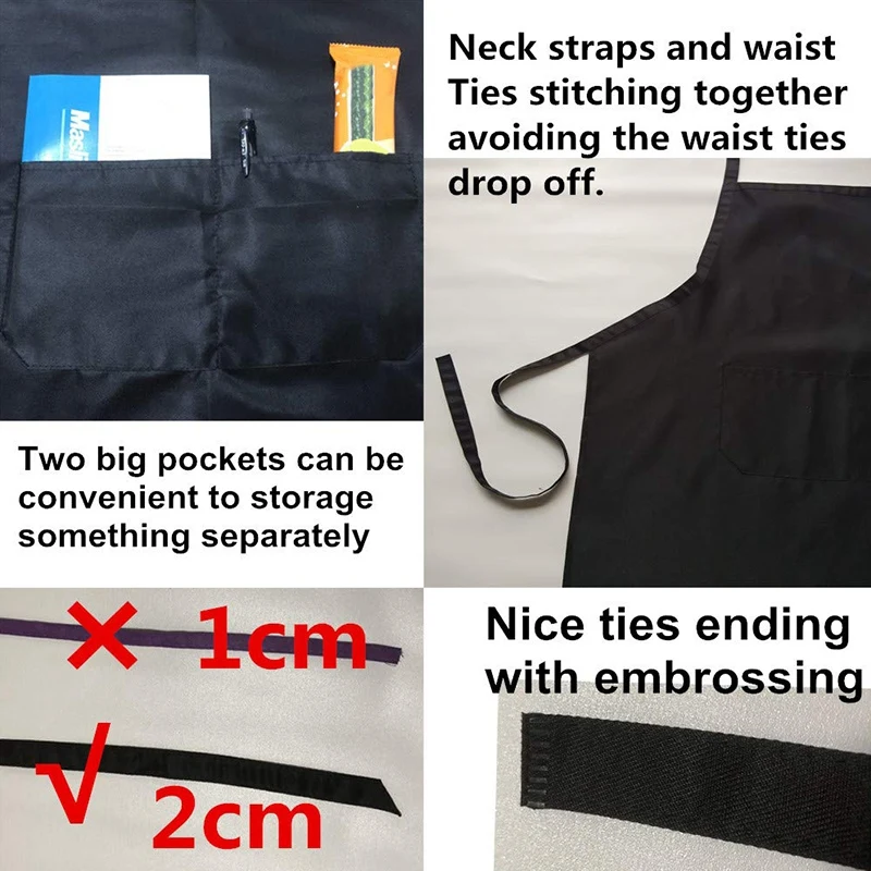 Black Bib Total 16PCS Male Adult Waitress Chef Cooking 2 Bags Kitchen Apron(16, Black