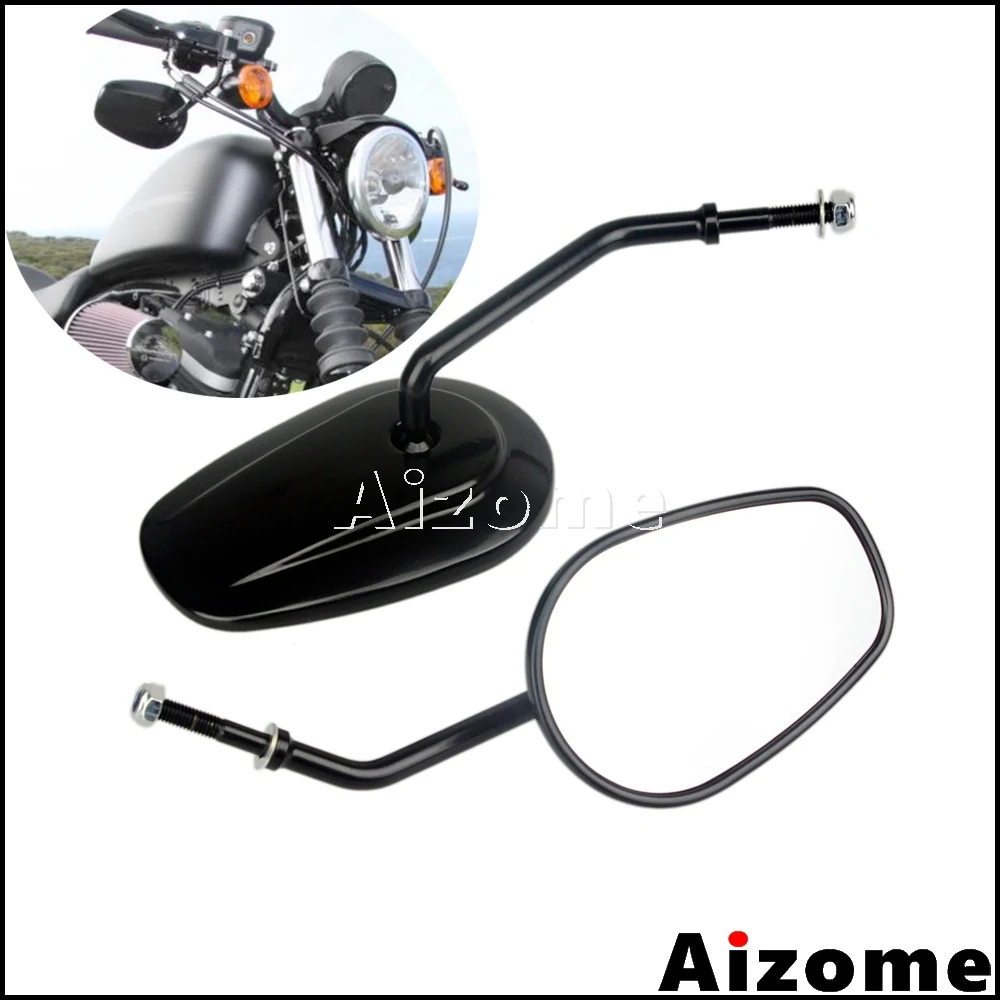 Black Motorcycle Oval Mirrors For Harley Heritage Softail Breakout Sportster XL