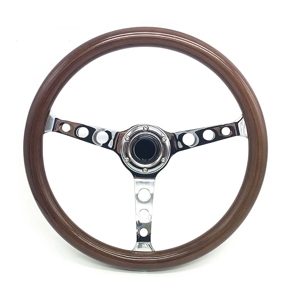 

15 Inch/380MM Car Steering Wheel Solid Wood Silver Spokes Modifited Peach Wood Racing Steering Wheel With Qiuck Release 20S04ND