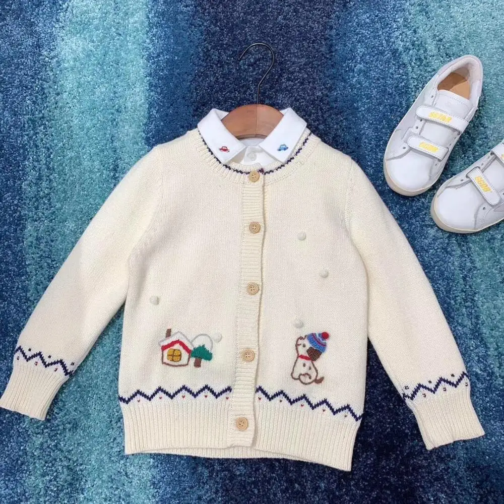 

kids cardigan embroidered dog house pattern sweet baby girls cardigans
