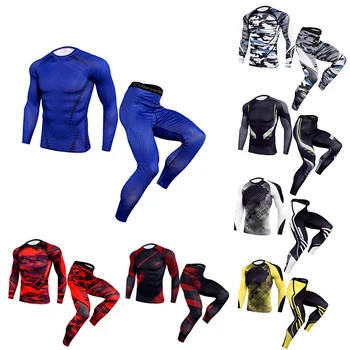 

Men's thermal underwear set MMA rashgard tactics leggings Solid color fitness Men's compression set training cycling Sportswear