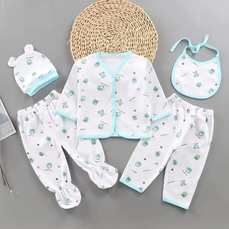 0-3 Months Infant Clothing Set Cotton Newborn Boys Clothes Baby Underwear for Girls Print New Born Baby Girl Five-Piece Suit baby dress and set