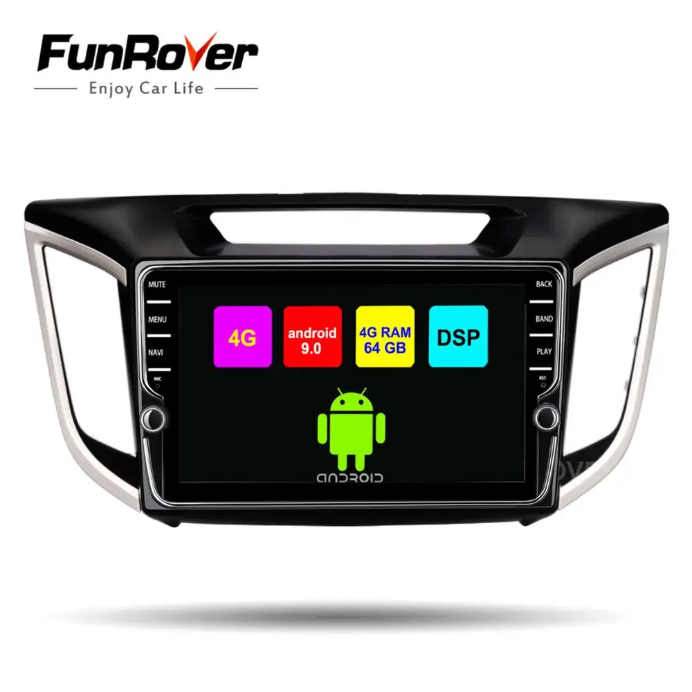 Funrover android9.0 2 din Автомобильный мультимедийный плеер dvd raido для hyundai IX25 Creta gps Навигация стерео DSP octa 8 core SIM wifi