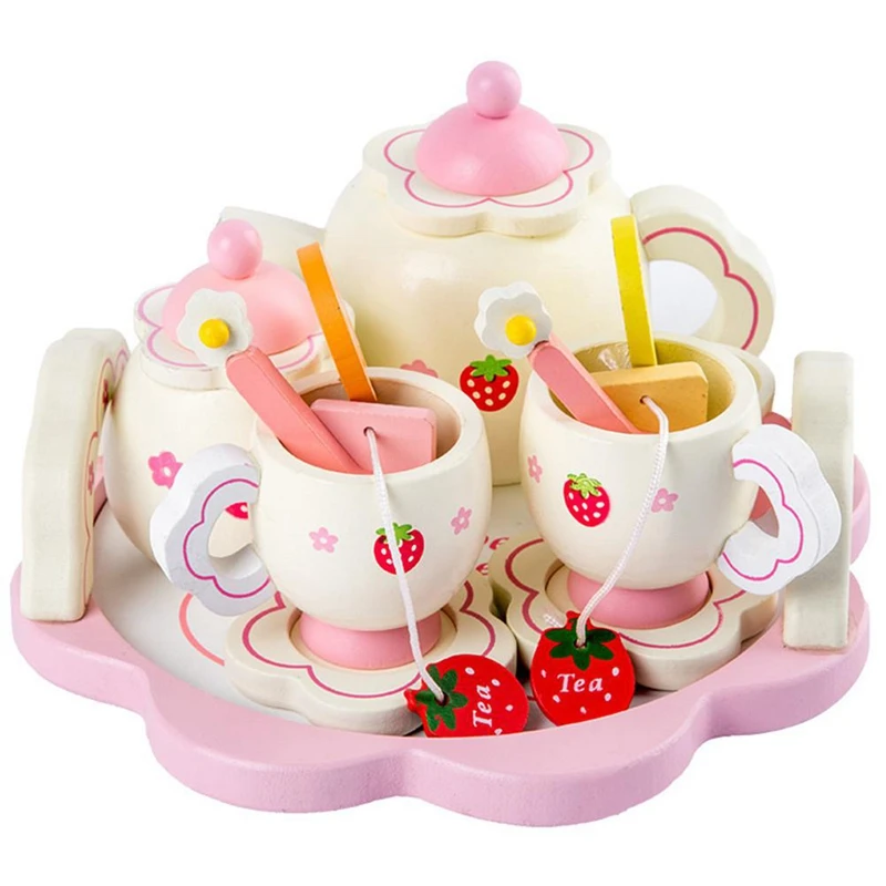 

Girls Toys Simulate Wooden Kitchen Toys Pink Tea Set Play House Educational Toy Tools Baby Early Education Puzzle Tableware Gift