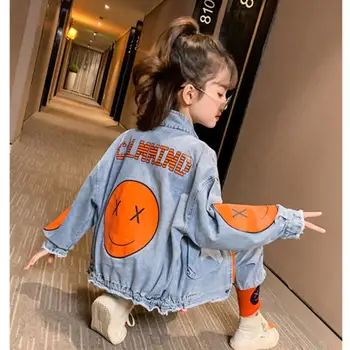 

Children spring autumn new fashion print denim sets baby girl and boys Smiley print 2pcs suits kids coats + pants ws1358