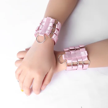 

1 Pair Hand Harness Pink Belt Ring Cage Wrist Strappy Adjust Elastic Punk Goth Accessories Harness Party Club Wear Body Caged