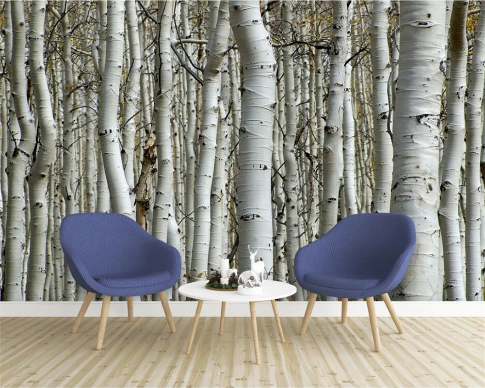beibehang Custom Seamless Mural Simple European 3D White Birch Forest