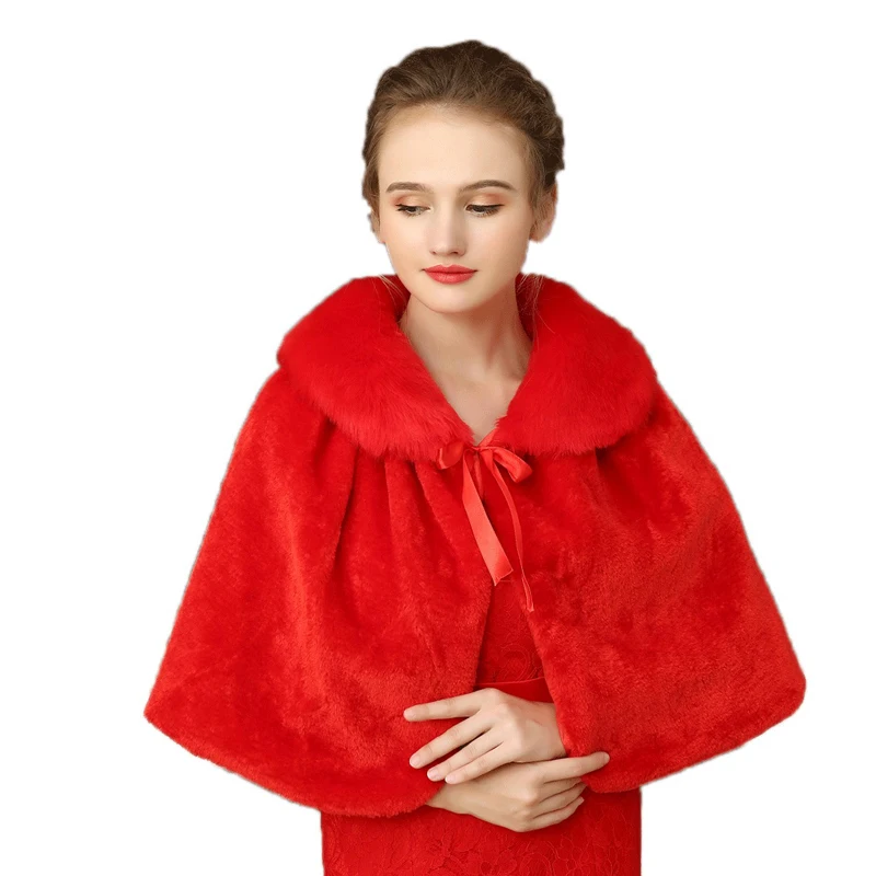 Red Шаль из искусственного меха, Новое поступление, зимняя теплая женская свадебная куртка цвета слоновой кости красного цвета, меховая накидка, свадебная куртка для свадебного платья, свадебная накидка - Цвет: Red