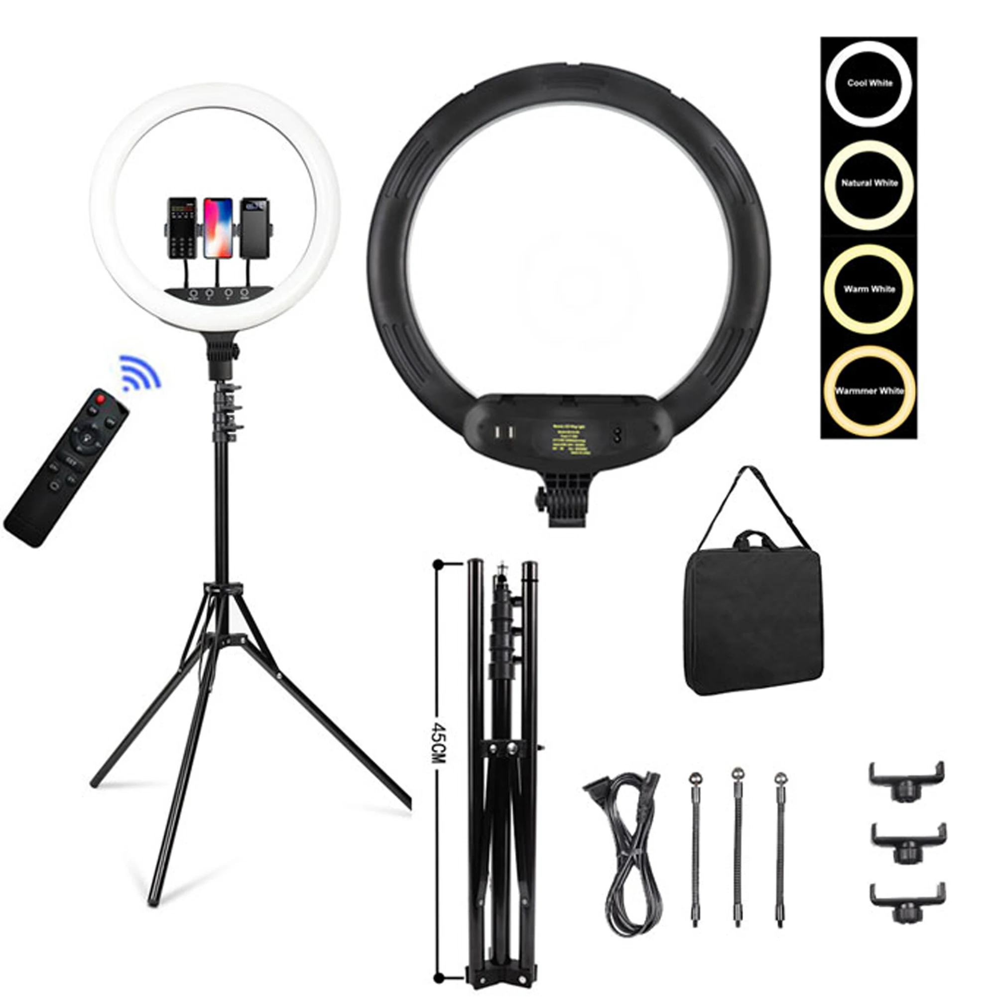 18 inches Ring Light With Stand and Phone Holder,Dimmable Bi-Color 3200-5600K 