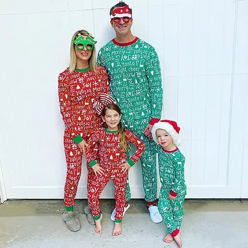 

Family Christmas Pajamas Set Casual Letter Fun Print Parent-child Sleepwear Women Kids Xmas Family Matching Clothes Outfits