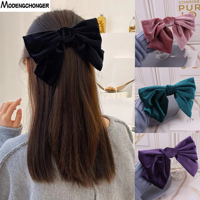 Silk Fabric Hair Bow Clip | Large Black Bow for Hair | Hair Barrettes for  Women | Hair Bow Clip For Woman - Perfect for Parties | Hair Bows for Women