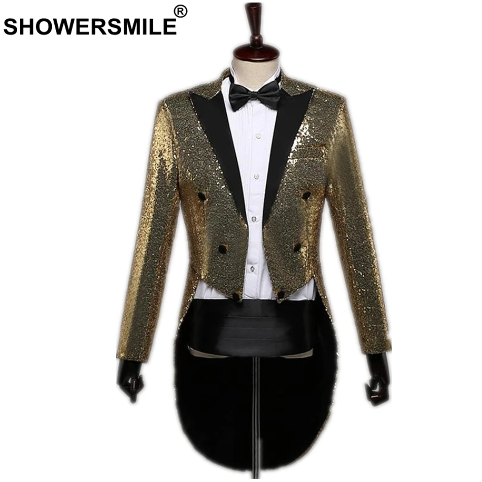 Мужской пиджак с блестками shouresmile Длинный блейзер красного цвета хвостом
