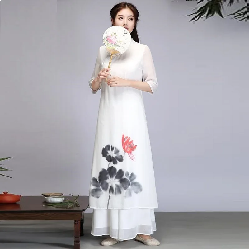 Новинка, длинное платье с рисунком, весна-лето, женские элегантные китайские платья, Cheongsam Qipao Robe vintage Femme Vestido TA2111