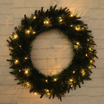 

30/40cm Christmas Party Decoration Green Flower Wreath with Light Xmas Tree Hanging Flower Garland Pendant Home Wall Ornament