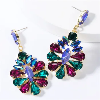 

Earings Fashion Jewelry 2019 European Exaggerated Multi-layer Metal Glass Flower Women's Personality Popular Party Earrings