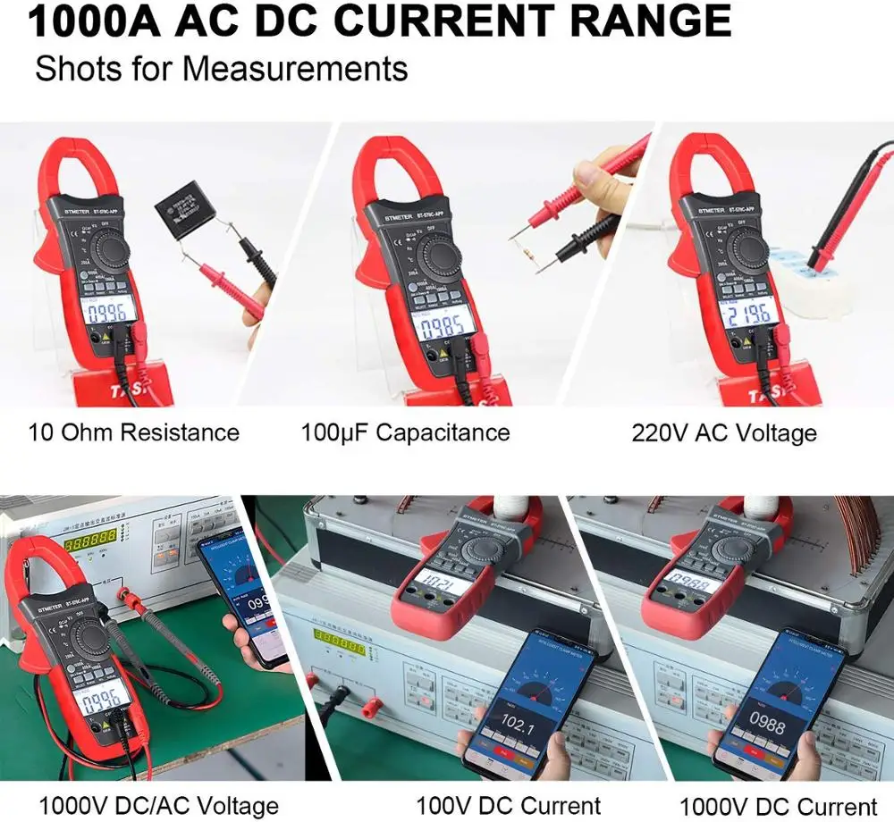 BTMETER 570C-APP 디지털 클램프 멀티미터, 자동 범위 조정 앰프 옴 테스터, AC 및 DC 저항 온도 전기 HVAC용, 4000 카운트