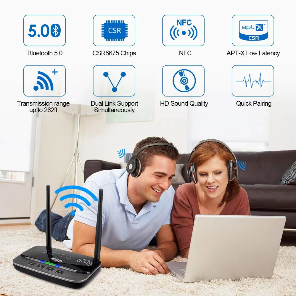 NFC 262ft/80m большой диапазон Bluetooth 5,0 передатчик приемник Музыка Аудио адаптер с низкой задержкой aptX HD Spdif RCA AUX 3,5 мм ТВ