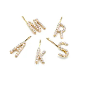 

New Shiny Rhinestone Hairpin Women Letter Bangs Clip Girls Imitation Pearl Word Clips Headdress