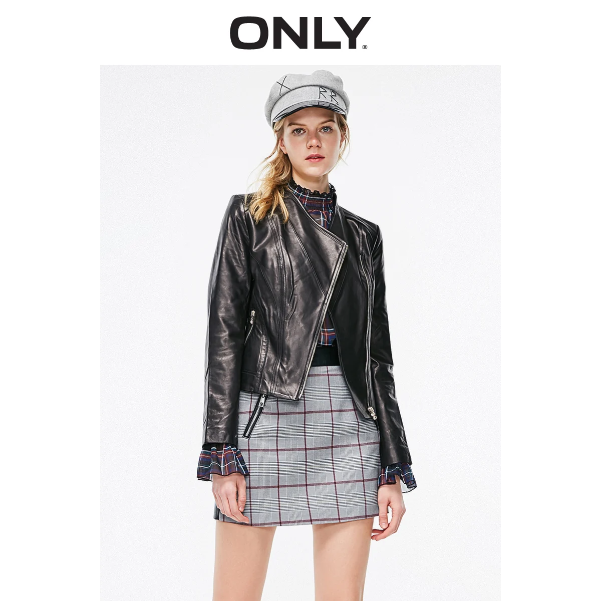 

ONLY Autumn Winter Slim Fit Sheepskin Cinched Waist Leather Jacket | 119110502