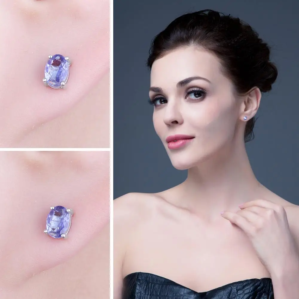 Ceny JewelryPalace 1ct oryginalne Tanzanite stadniny kolczyki 925 srebro kolczyki kobiety kamienie szlachetne koreański kolczyki biżuteria