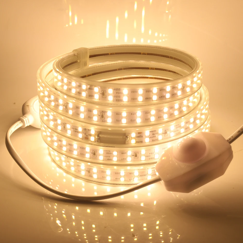 

180leds/m SMD 2835 220V LED Strip Lamp Waterproof Double Row LED Tape Rope Flexible LED light Outdoor Decoration Lights White