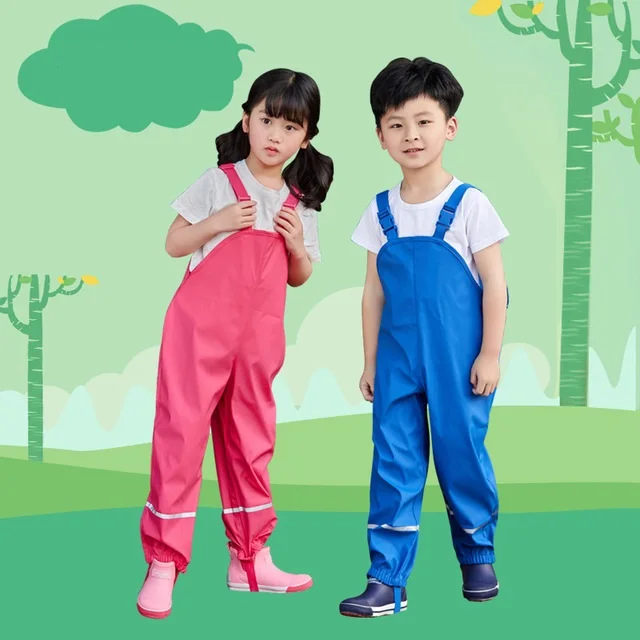 Brand Waterproof Baby Girls Boys PU Rain Pants Sporty Trousers with Strap Children Outerwear Kids Outfits For 80-140cm