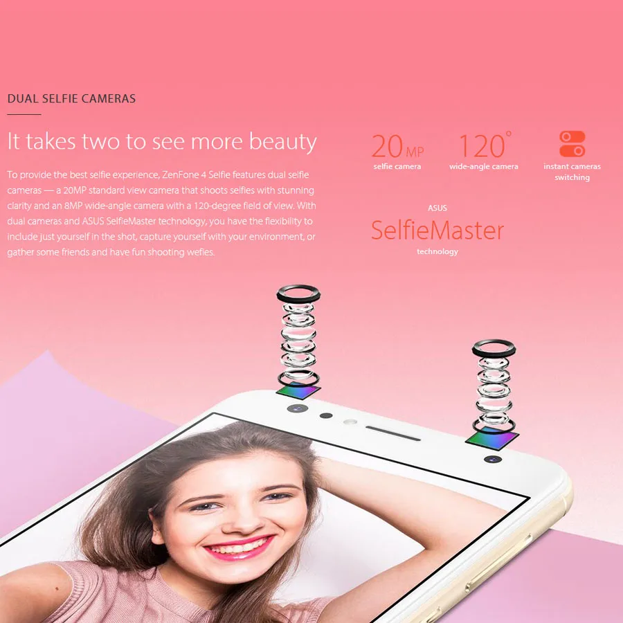 Мобильный телефон Asus Zenfone 4 selfie ZD553KL, 4 ГБ, 64 ГБ, две sim-карты, 5,5 дюйма, двойная селфи-камера, 20 МП, 8 Мп, отпечаток пальца, 4G телефон