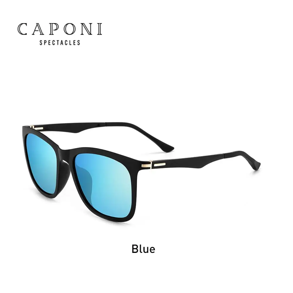 Мужские поляризованные солнцезащитные очки CAPONI, TR материал, оправа, фотохромные Винтажные Солнцезащитные очки, классический стиль, черные оттенки, мужские UV400, BS602 - Цвет линз: Black-Blue