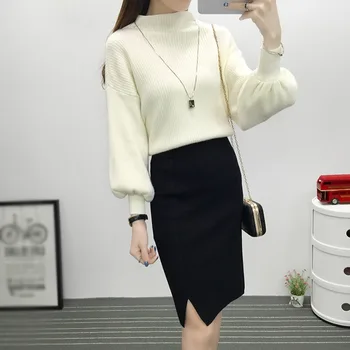 

Autumn Winter Knitted Skirts Women High Waist Fashion Skirt Casual Women Knee-Length Skirt