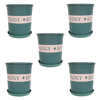 

5Pcs 23 X 22 X 19cm Flower Breathable Slotted Plastic Pot Drainage Plant Pot Mesh Garden Container With Tray - Green