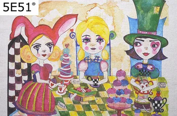 

Cotton and linen cloth pure hand printing and dyeing patch canvas meal mat mouse pad watercolor decorative painting Clown Party