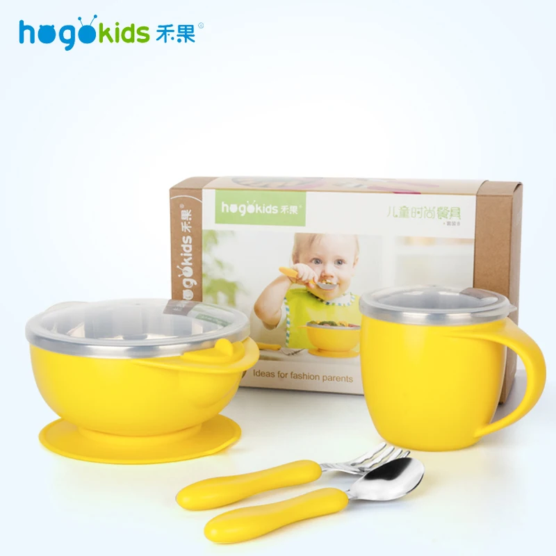 

Hogokids Stainless Steel Dishes Set of Children's Dishes Bowl Children's Dish Tableware for Feeding Baby Dinnerware 4 of set
