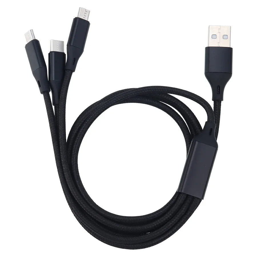 나일론 데이터 라인 3 인 1 케이블, 아이폰 안드로이드 c 타입 휴대 전화 다기능 Usb 원 드래그 3 데이터 충전 코드