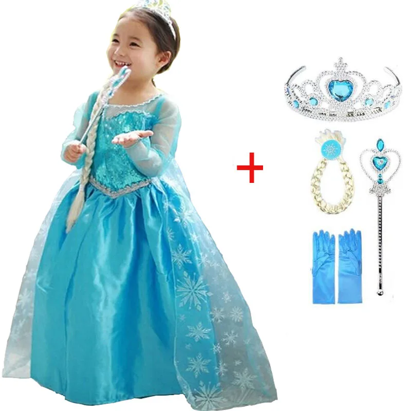 2021 New Elsa Dress Girls Summer Dress Princess Cosplay Costume Dresses For Kids Christmas Birthday Fancy Party Vestidos Menina 3