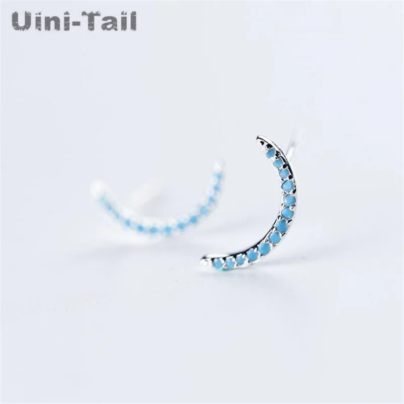 

Uini-Tail new listing 925 sterling silver small fresh micro-set blue moon earrings fashion simple sweet cute crescent earrings