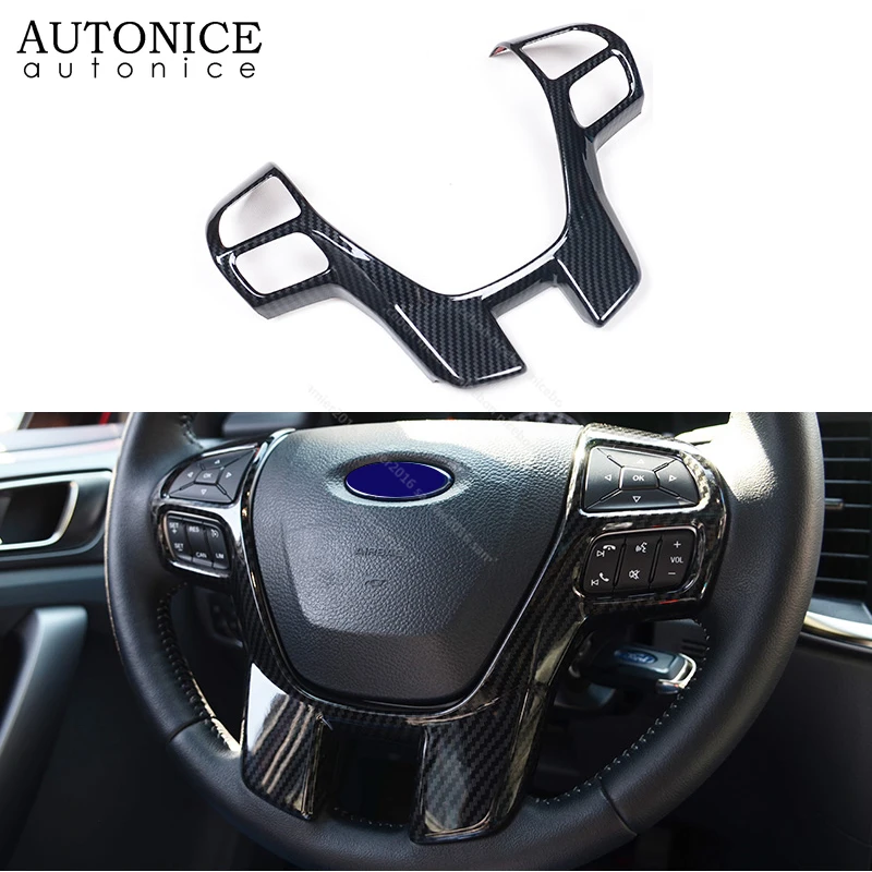 

Carbon fiber color Steering Wheel Frame Decorator Cover for Ford Ranger Everest Endeavour 2015 2016 2017 2018 2019