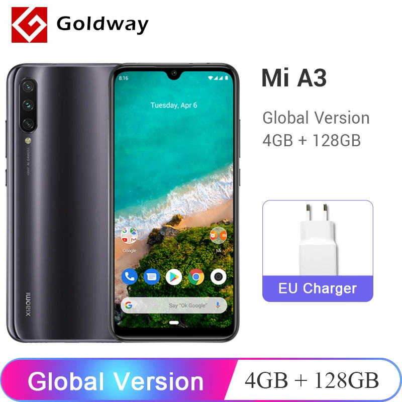 Глобальная версия Xiaomi mi A3 mi A3 4 Гб 128 Гб Смартфон Snapdragon 665 Восьмиядерный 6,08" AMOLED экран 48 Мп+ 32 МП камера 4030 мАч