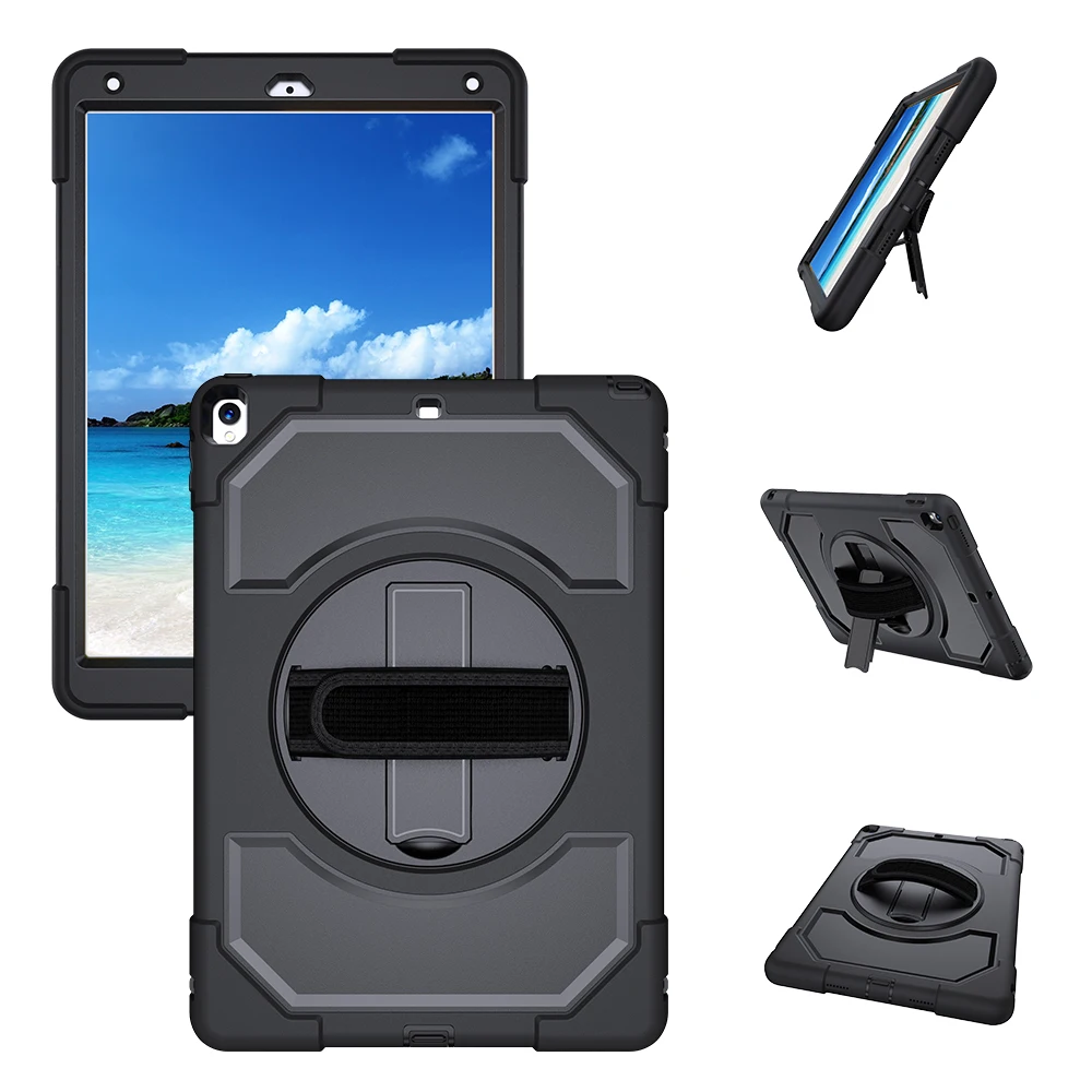 

Silicon Case for iPad Pro 10.5 A1701 A1709 Heavy Duty Defender Protector Cover with 360 Rotating Kickstand Hand Strap FHL06