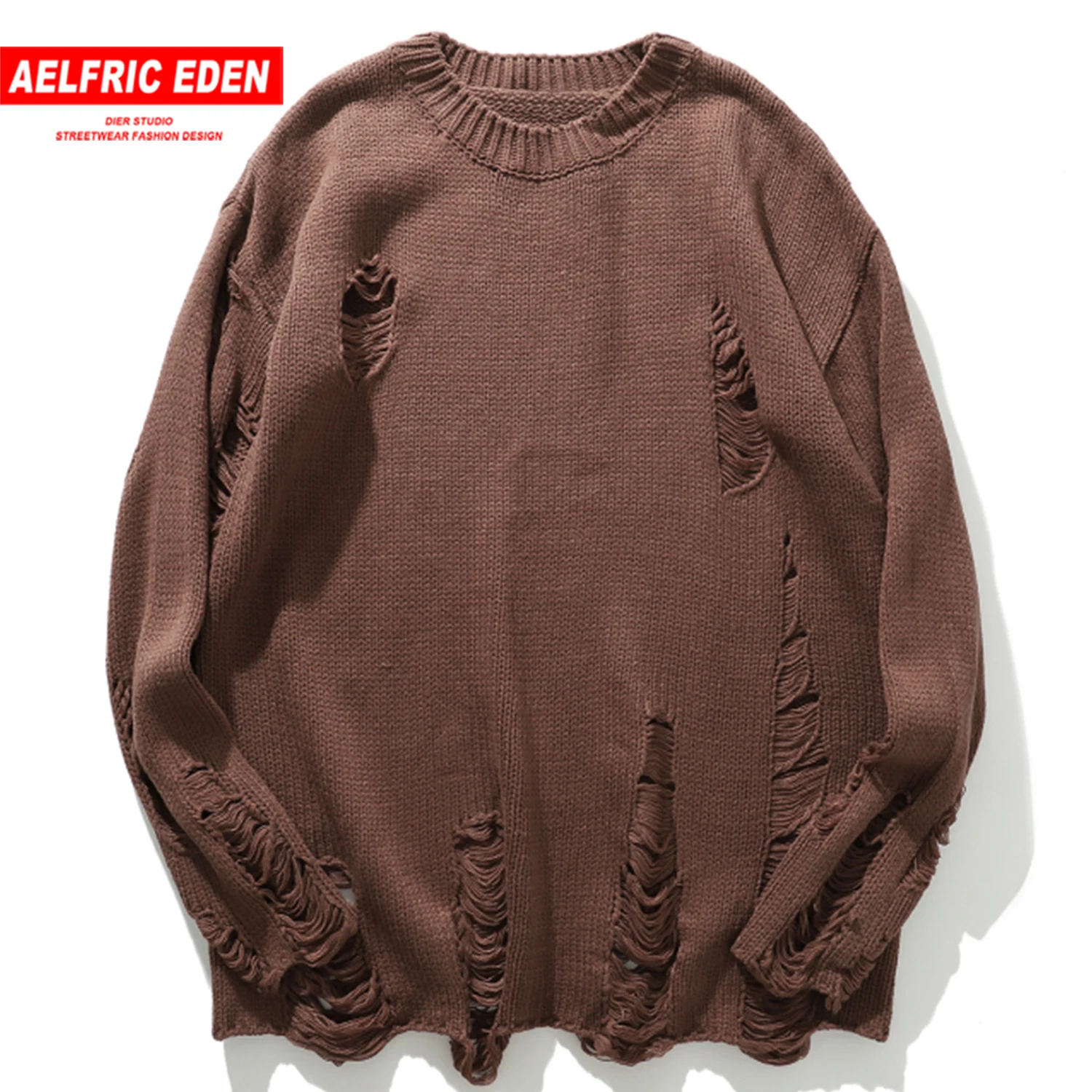 Aelfric Eden, однотонные рваные вязаные мужские свитера в готическом стиле,, Харадзюку, хип-хоп топы, модная уличная одежда, повседневный мужской пуловер, верхняя одежда