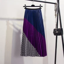 Плиссированная юбка макси, Женская юбка, осенняя длинная юбка миди цвета металлик и серебра, Повседневные Вечерние юбки с высокой талией, винтажная Теплая юбка в стиле пэчворк