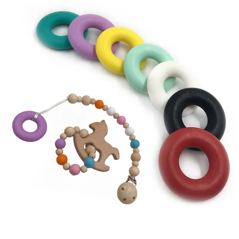 

1Pcs Food Grade 46mm Donut Silicone Teether Loose Beads Silicone Donut Beads Teething DIY Pacifier Chain Baby Teether Ring Toys