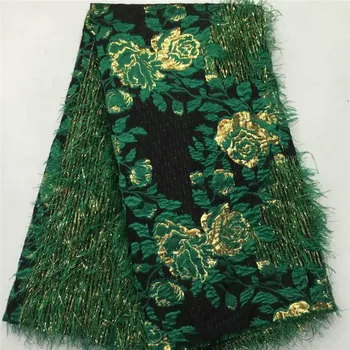 

green Popualr Jacquard Fabrics Brocade Lace Best Quality Nigerian Tulle Mesh Lace Brocade Jacquard Lace for Bridal Materials