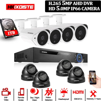 

Full HD Real 5MP no Delay H.265+ Video Surveillance CCTV Face Record AHD DVR Dome Bullet Camera Set Day/Night 40m Viewing System